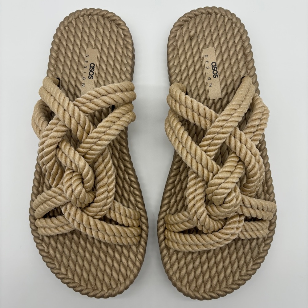 NEW Gold beige rope sandals nude textile slides W10
